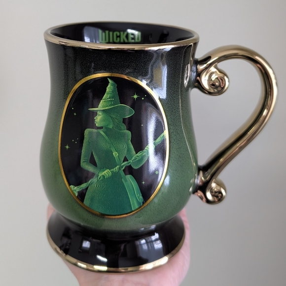 Wicked DEFY GRAVITY Elphaba Mug, Double Sided Pedestal Style Mug w/ Gold Accents - Picture 3 of 8